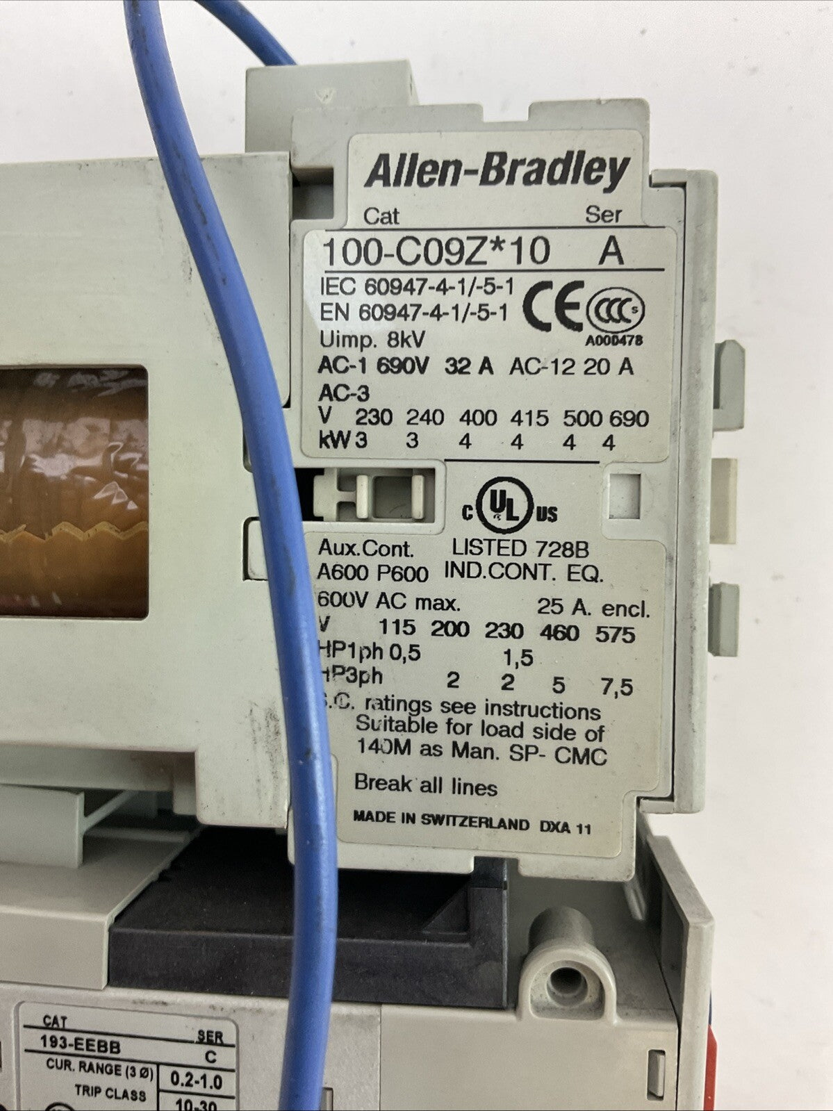 ALLEN BRADLEY STARTER (100-C09Z*10 COIL 24VDC + 193-EEBB 0.2-1.0A)