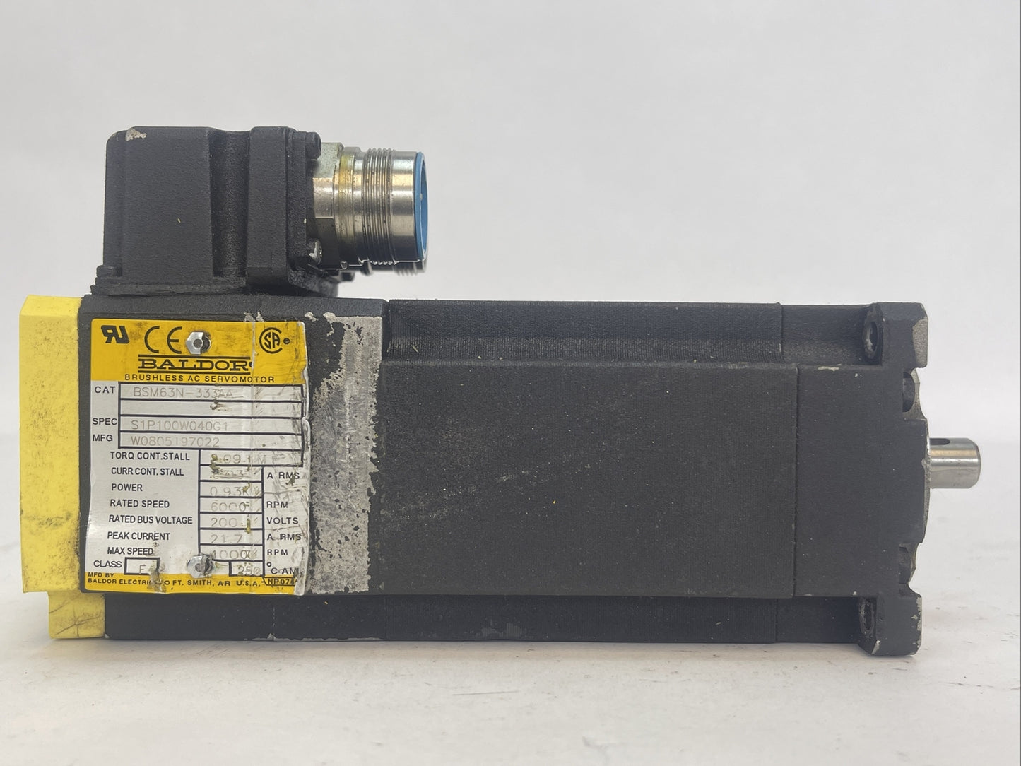 BALDOR BSM63N-333AA BRUSHLESS AC SERVO MOTOR POWER 0.93KW RATED SPEED 6000RPM