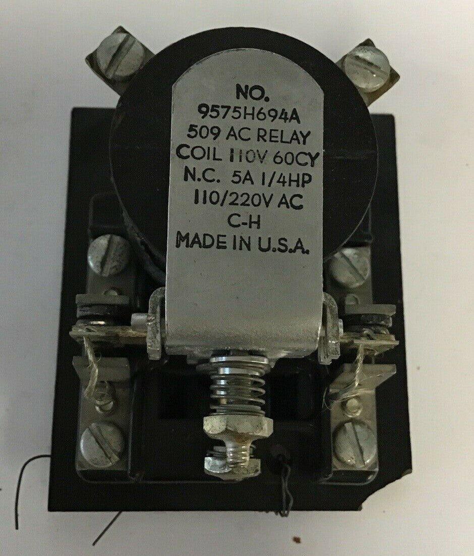 CUTLER HAMMER 9575H694A 509 AC RELAY COIL 110V 60CY 5A 1/4HP 110/220VAC