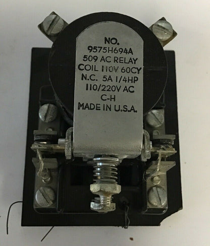 CUTLER HAMMER 9575H694A 509 AC RELAY COIL 110V 60CY 5A 1/4HP 110/220VAC