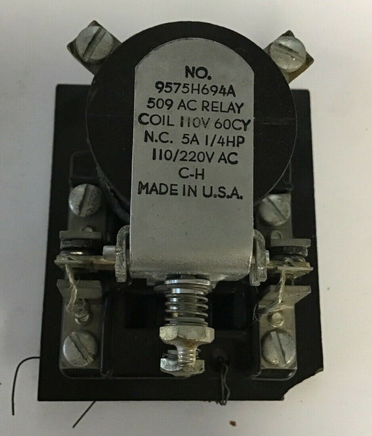 CUTLER HAMMER 9575H694A 509 AC RELAY COIL 110V 60CY 5A 1/4HP 110/220VAC