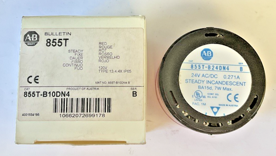 ALLEN BRADLEY 855T-B10DN4 STACK LIGHT RED SER.B 120V