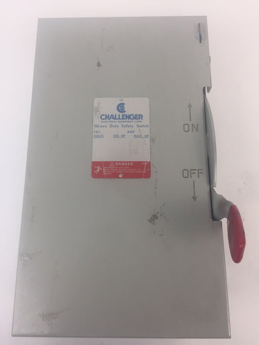 CHALLENGER HD361NFC HD SAFETY SWITCH 600V 30AMP 20HP 3 POLE NON FUSIBLE TYPE 1