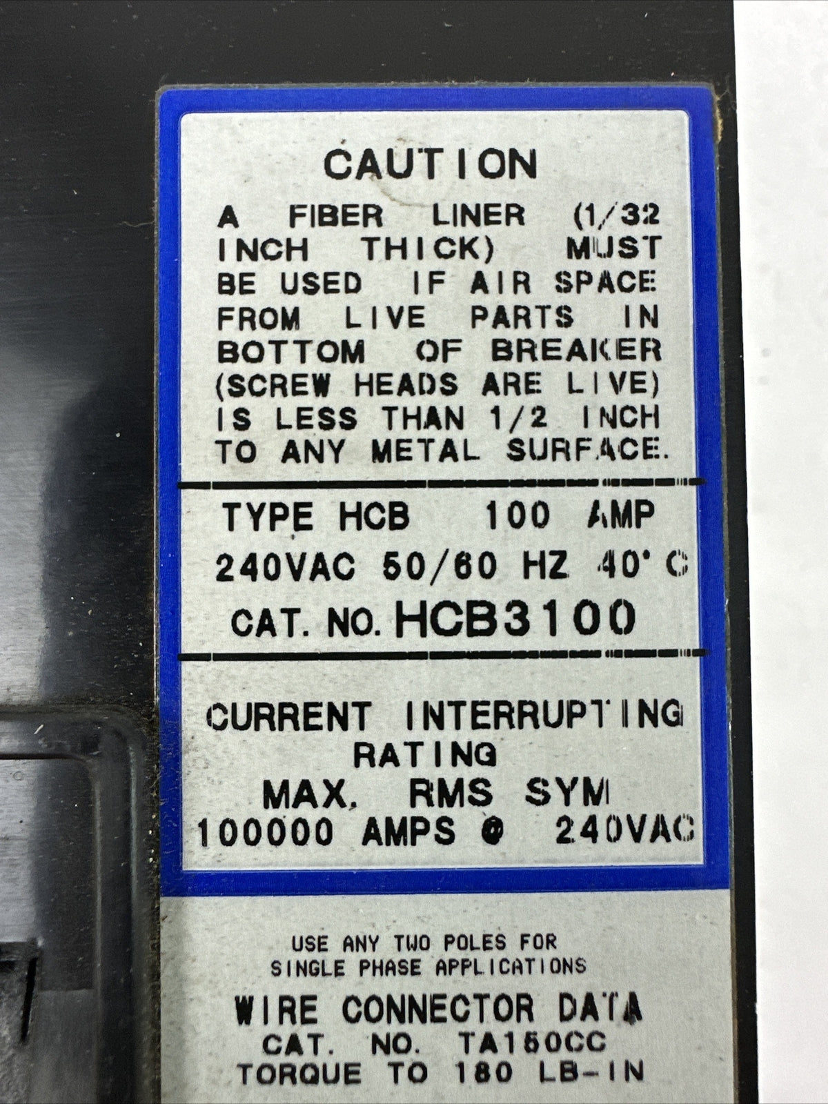 CHALLENGER HCB3100 CIRCUIT BREAKER 100AMP 240VAC 3POLE