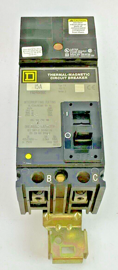 SQUARE D FA24015BC CIRCUIT BREAKER 15A SER.2 480VAC 250VAC 2POLE