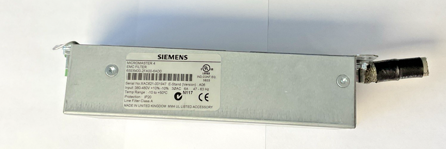 SIEMENS 6SE6400-2FA00-6AD0 EMC FILTER 480V 6A VER.A06 63HZ