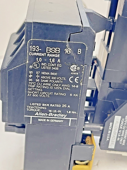 ALLEN BRADLEY - 100-A09ND3 SER. B CONTACTOR & 193-BSB 16 SER. B RELAY