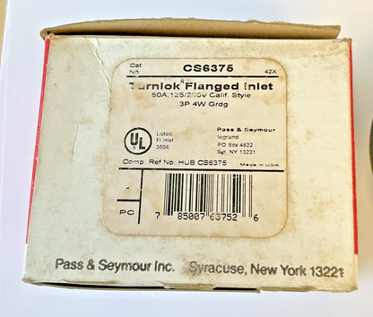 PASS & SYEMOUR CS6375 TURNLOK FLANGED INLET 50A 12/250V 3P 4W