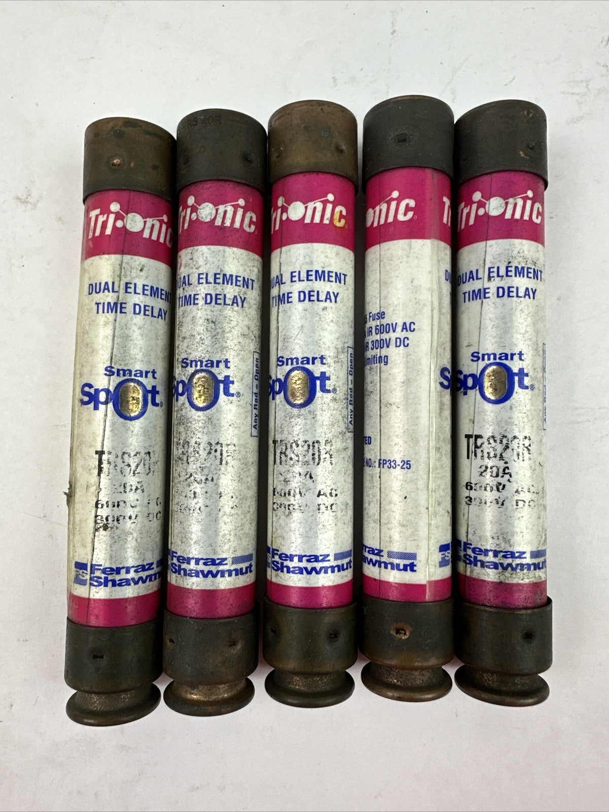 FERRAZ SHAWMUT TRS20R TRI-ONIC SMART SPOT 20A 600VAC 300VDC RK5 FUSE (LOT OF 5)