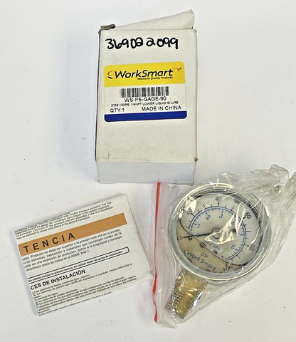 WORKSMART - WS-PE-GAGE-90 - LIQUID GAUGE - 2" DIAMETER, 1/4" NPT, 0-100 PSI