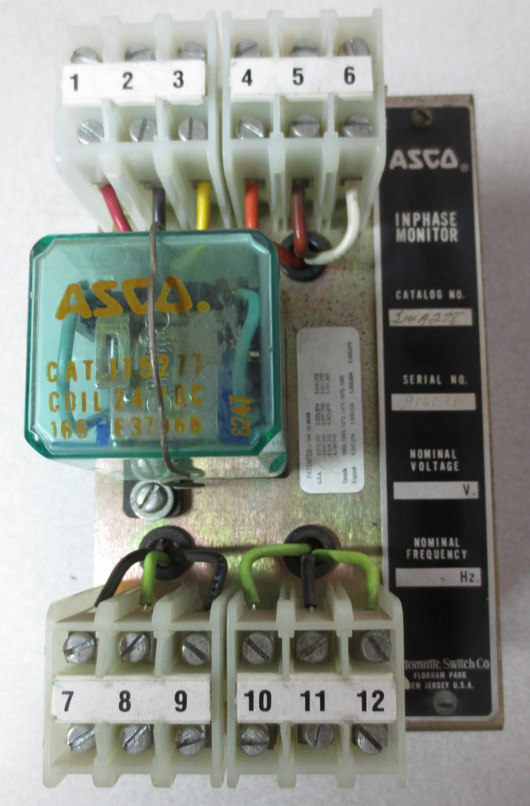 ASCO 214A298 INPHASE MONITOR 480V 60Hz - w/ 115277 RELAY, 24VDC COIL