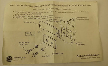 ALLEN BRADLEY 2100-NC2 HARDWARE KIT RENEWAL PARTS, 2100NC2, 2100