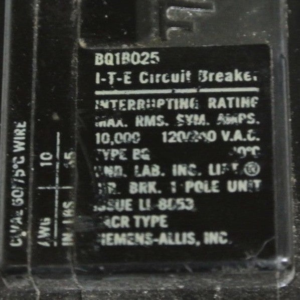 I-T-E / SIEMENS BQ1B025 CIRCUIT BREAKER 25A