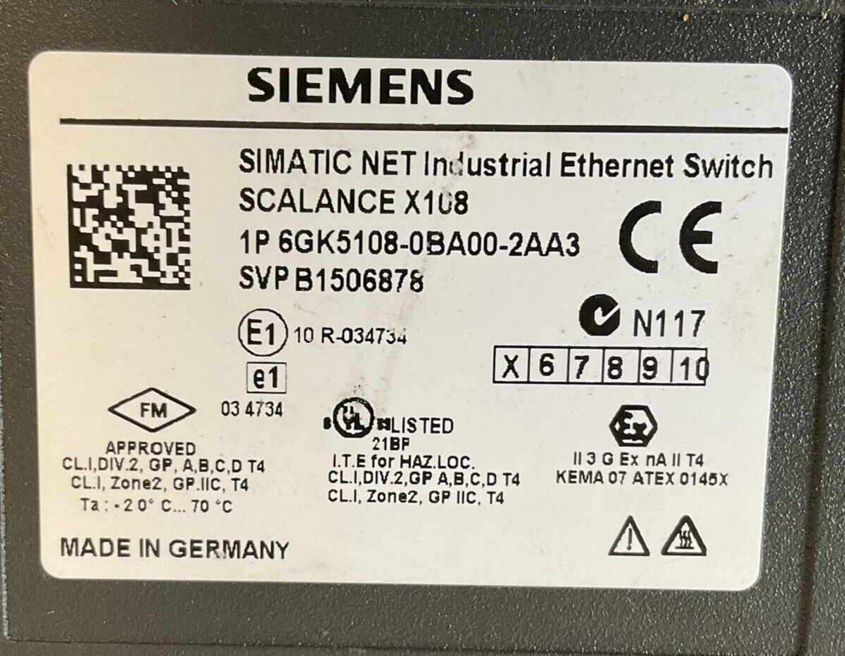 SIEMENS 108-0BA00-2AA3 ETHERNET SWITCH 24VDC  0.15A