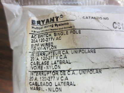 BRYANT CSB120-BI COMMERCIAL QUIET TOGGLE WALL SWITCH 20A , IVORY - NEW LOT of 2