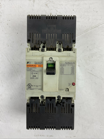 FUJI BW50RAG-3P020 20A AUTO BREAKER 550-600VAC 3PH 7.5HP