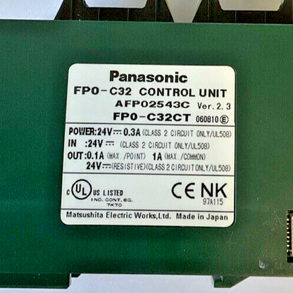 PANASONIC FP0-C32CT CONTROL UNIT VER. 2.3 24VDC 0.3A