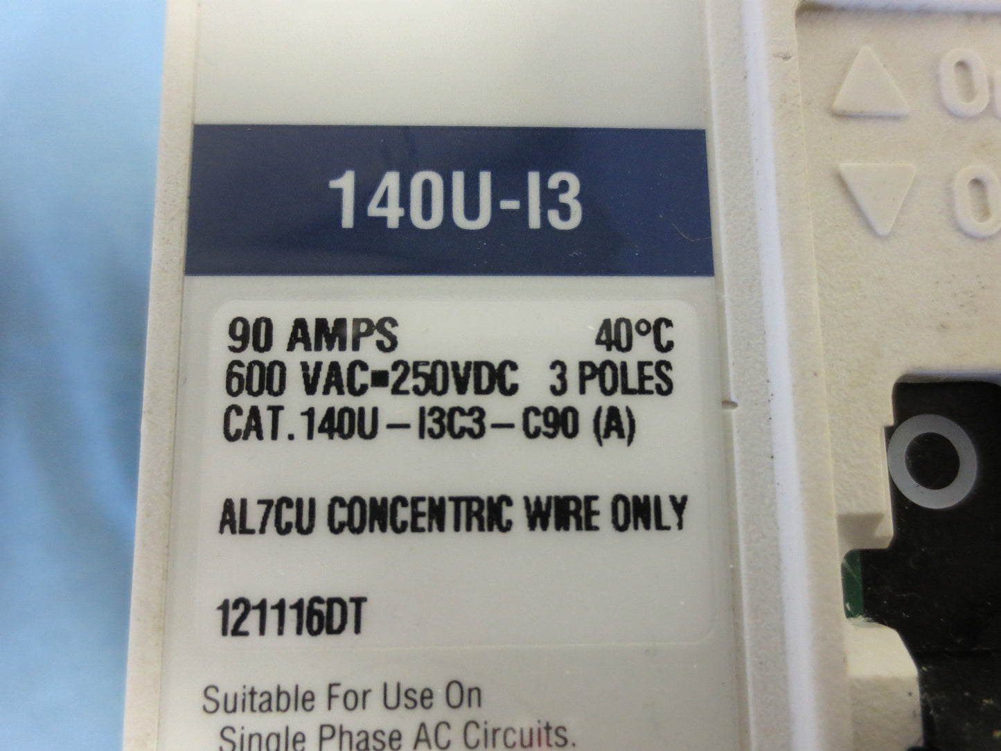 ALLEN-BRADLEY 140U-I3C3-C90 MCCB CIRCUIT BREAKER - 90A 600VAC 250VDC NEW SURPLUS