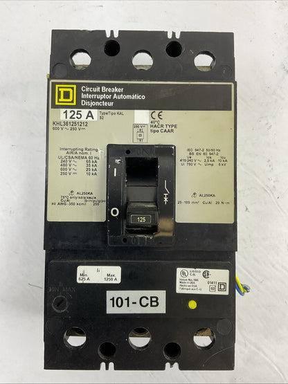 SQUARE D KHL361251212 CIRCUIT BREAKER 125A 600VAC 250VDC 3POLE TYPE S2
