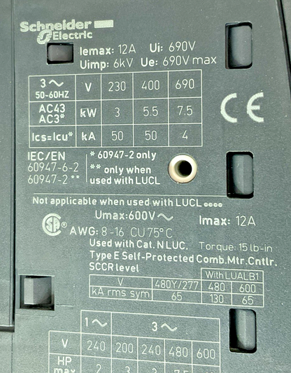 SCHNEIDER ELECTRIC LUCA05FU MANUAL MOTOR STARTER 240V CLASS10