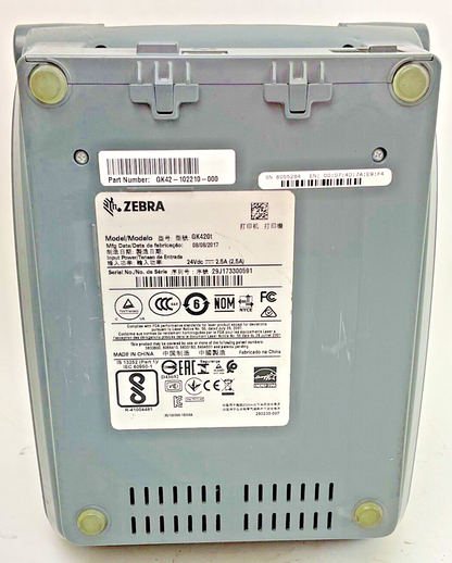 ZEBRA GK420T THERMAL LABEL PRINTER 24VDC 2.5A *NO POWER CORD*