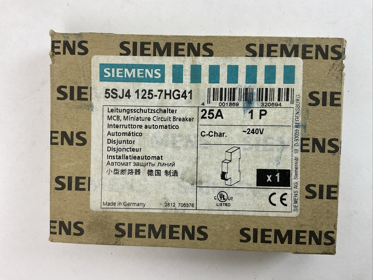 SIEMENS 5SJ4 125-7HG41 MINITURE CIRCUIT BREAKER 25AMP 240VAC 1POLE