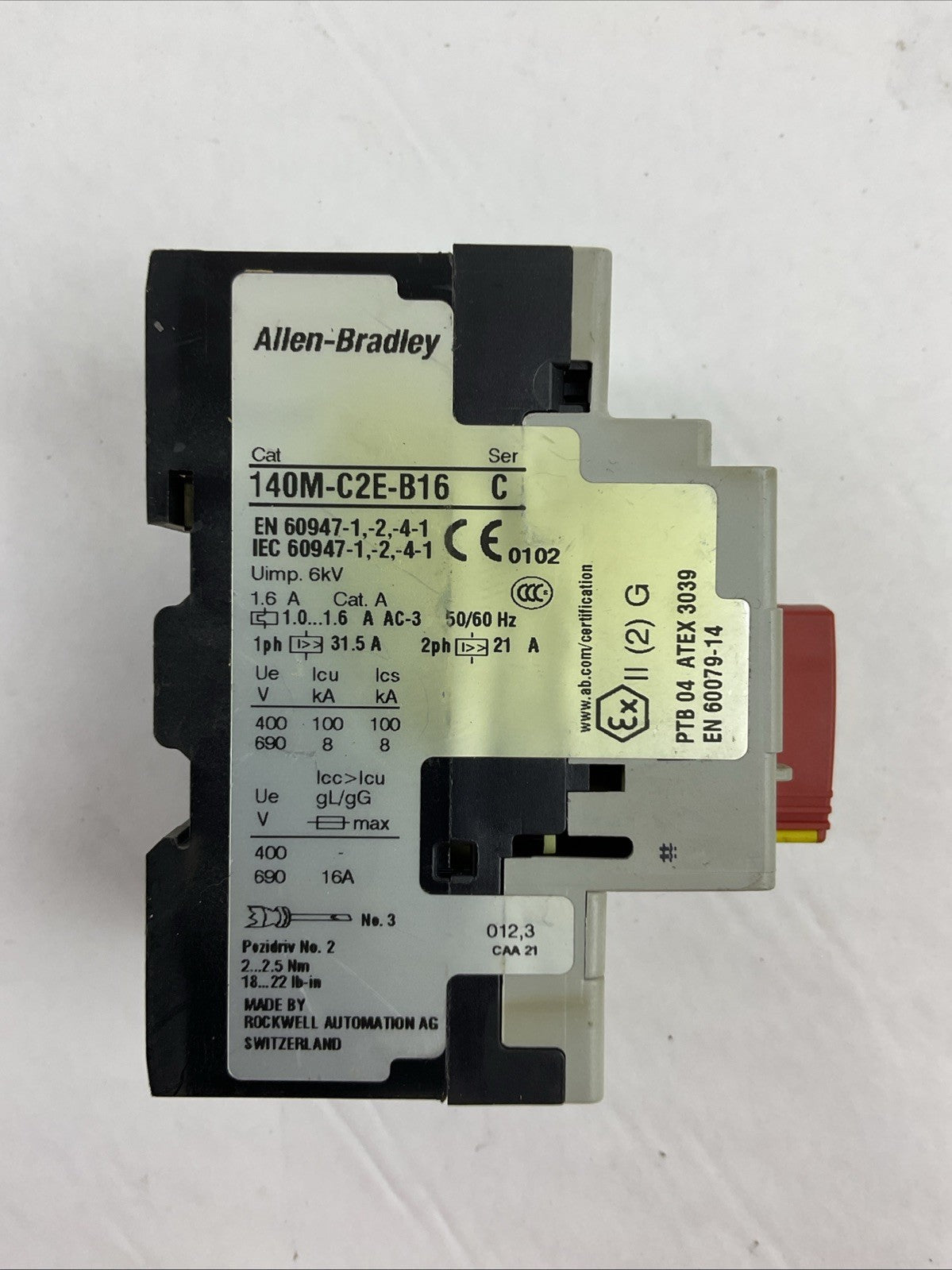 ALLEN BRADLEY 140M-C2E-B16 MOTOR PROTECTOR SER C 1.0-1.6A 140M-C-A SER A