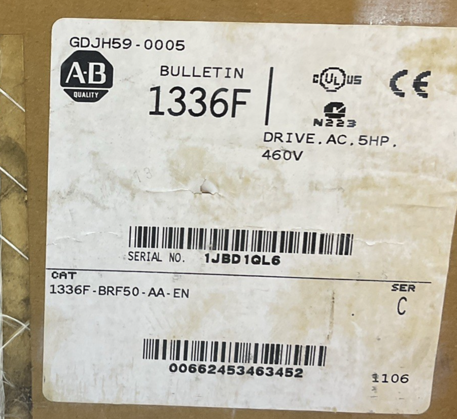 ALLEN BRADLEY 1336F-BRF50-AA-EN AC FREQ. DRIVE SER.C 460VAC 5HP 50/60HZ