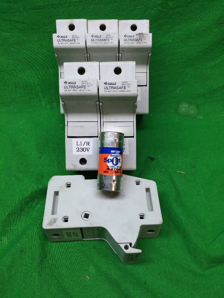 *LOT OF 6* GOULD ULTRASAFE CLASS J FUSEHOLDER US6J1I 600V 60A W/ FUSES