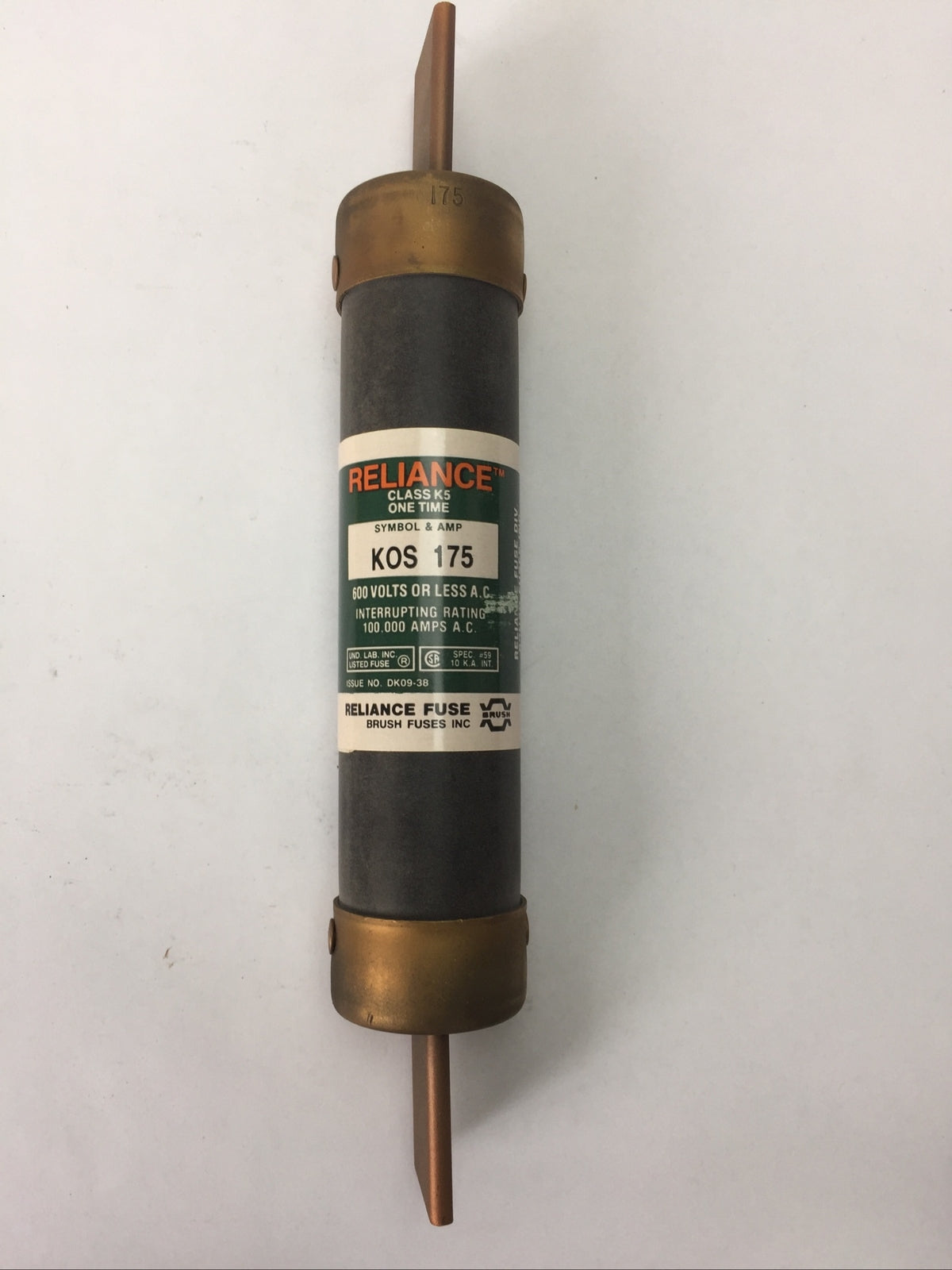 RELIANCE KOS175 CLASS K5 ONE TIME FUSE 175AMP 600VAC (LOT OF 3)