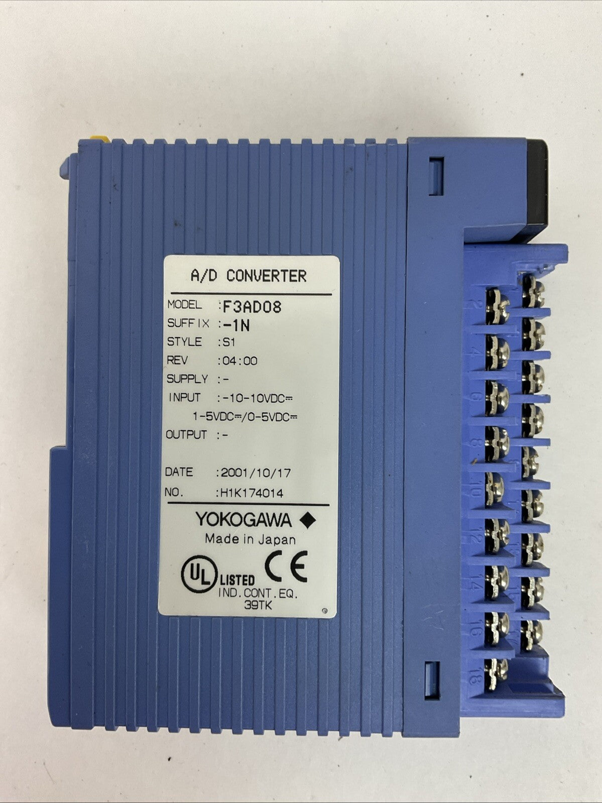 YOKOGAWA F3AD08-1N A/D CONVERTER MODULE MISSING PLASTIC DOOR COVER