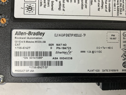 ALLEN BRADLEY 1756-EN2T SER D FW 10.007 CLX HI-CAP ENET/IP MODULE