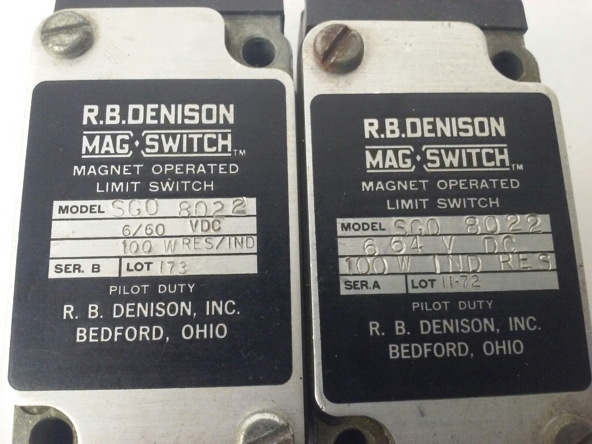 R.B.DENISON  SGO-8022 MAG OPERATED LIMIT SWITCH 6/60VDC, 100W.RES/IND, LOT OF 2