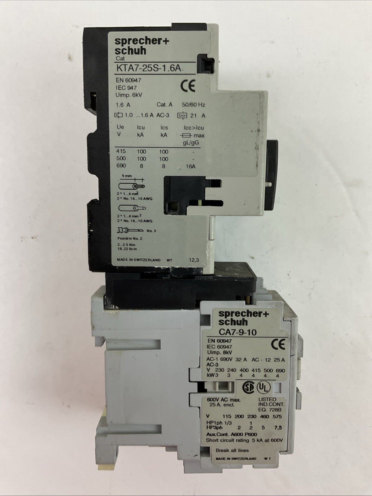 SPRECHER+SCHUH KTA7-25S-1.6A CIRCUIT BREAKER 1.0-1.6A CA7-9-10 CONTACTOR 277V