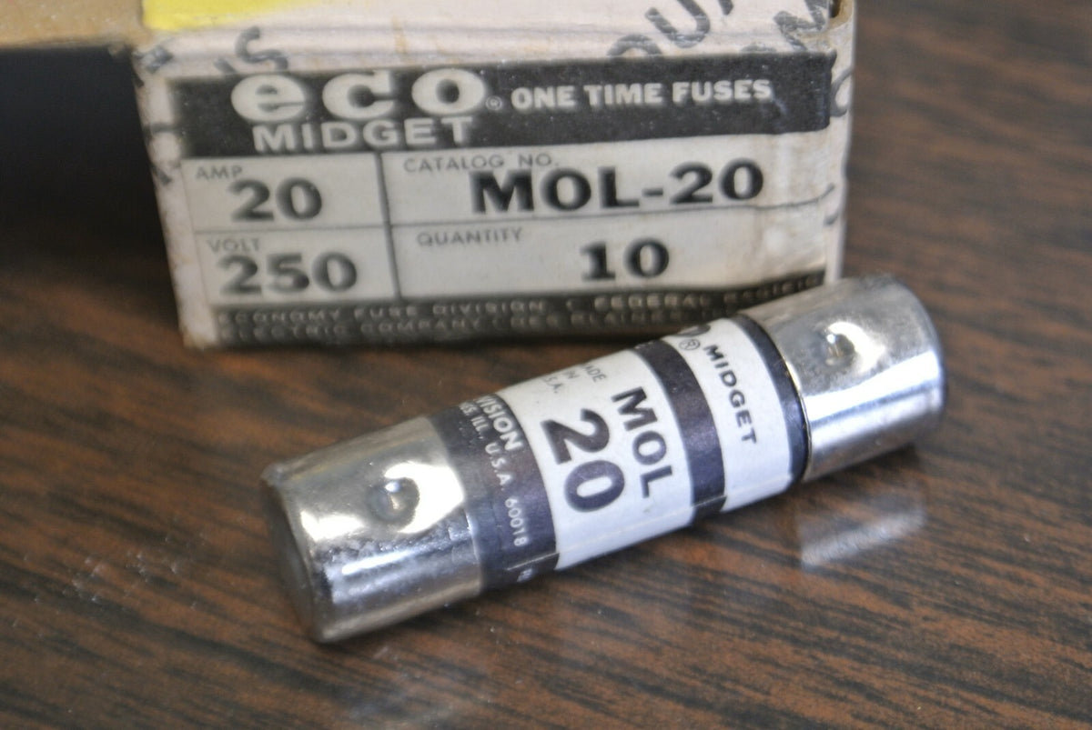 BOX of 10 / ECONOMY / ECO / FPE MOL-20 MIDGET FUSE / 20A / 250V