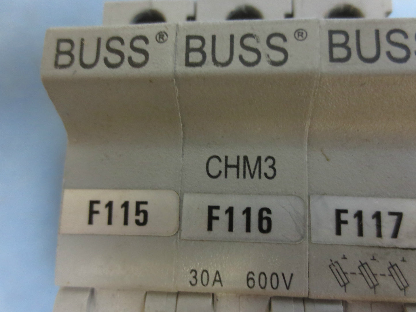 MIXED LOT BUSS FUSE HOLDERS - CHM1 (2), CHM2, CHM3, CHCC3, W/ FUSES 30A 600V