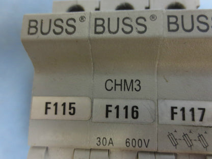MIXED LOT BUSS FUSE HOLDERS - CHM1 (2), CHM2, CHM3, CHCC3, W/ FUSES 30A 600V