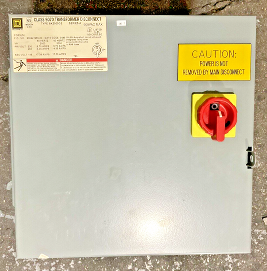 SQUARE D SK2000G2 TRANSFORMER DISCONNECT SER.A 600VAC 50/60HZ 17.39A