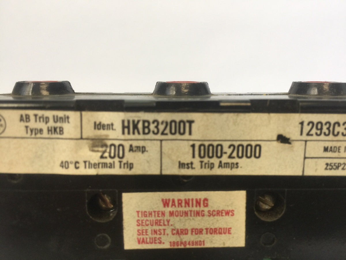 WESTINGHOUSE HKB3200T TRIP UNIT 200AMP THERMAL TRIP 1000-2000AMP INST. TRIP