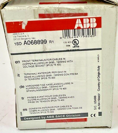 ABB 1SDA068899 TERMINAL COVER WITH LUGS 250 MCM-2/0 AL7CU
