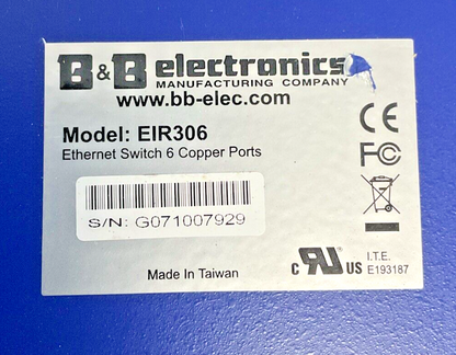 B&B ELECTRONICS EIR306 ETHERNET SWITCH 6 COPPER PORTS 10-30VDC
