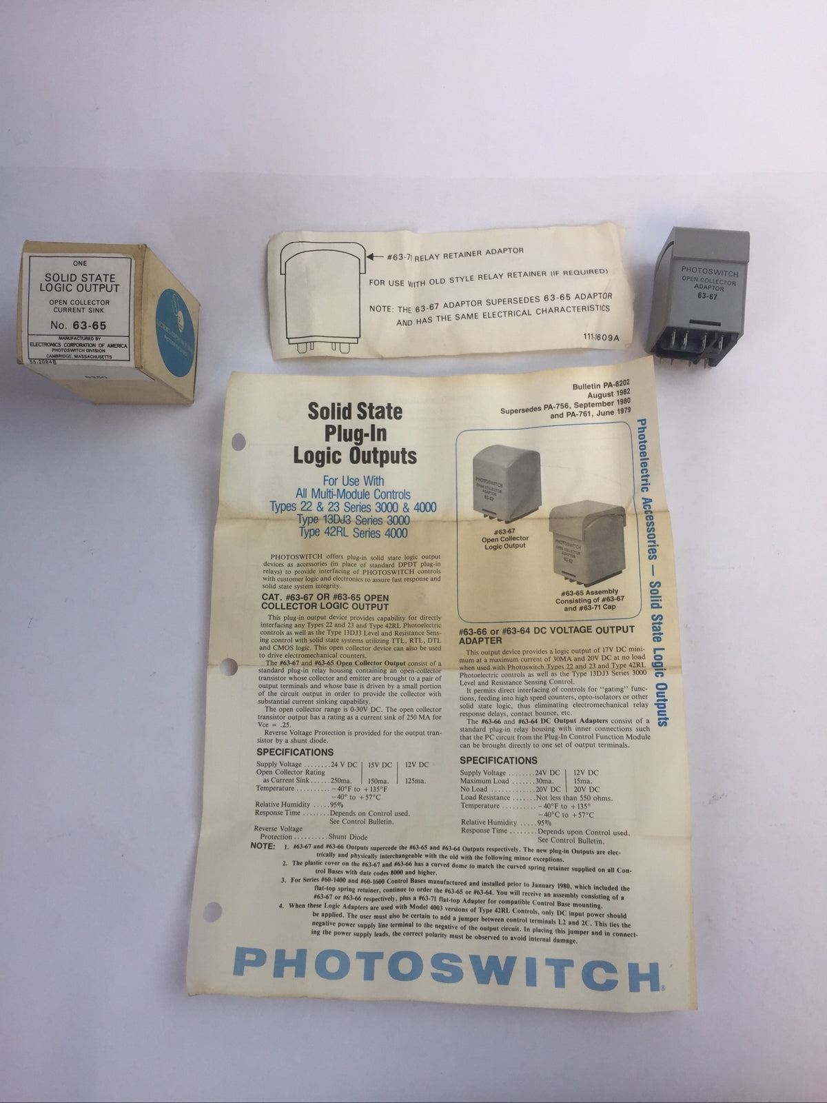 PHOTOSWITCH 63-65 SOLID STATE LOGIC OUTPUT OPEN COLLECTOR CURRENT SINK