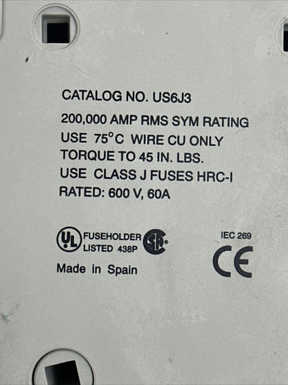 GOULD ULTRA SAFE US6J3 FUSE HOLDER 600V 60A
