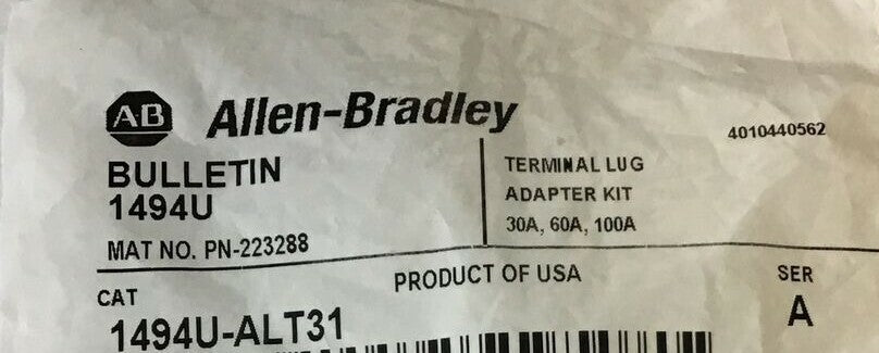 ALLEN BRADLEY 1494U-ALT31 TERMINAL LUG ADAPTER KIT SER.A 30,60,100AMP