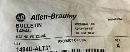 ALLEN BRADLEY 1494U-ALT31 TERMINAL LUG ADAPTER KIT SER.A 30,60,100AMP