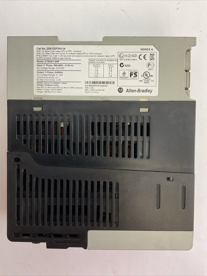 ALLEN BRADLEY 25B-D2P3N114 AC DRIVE FRN 1.003 OUTPUT 0-460VAC SER A