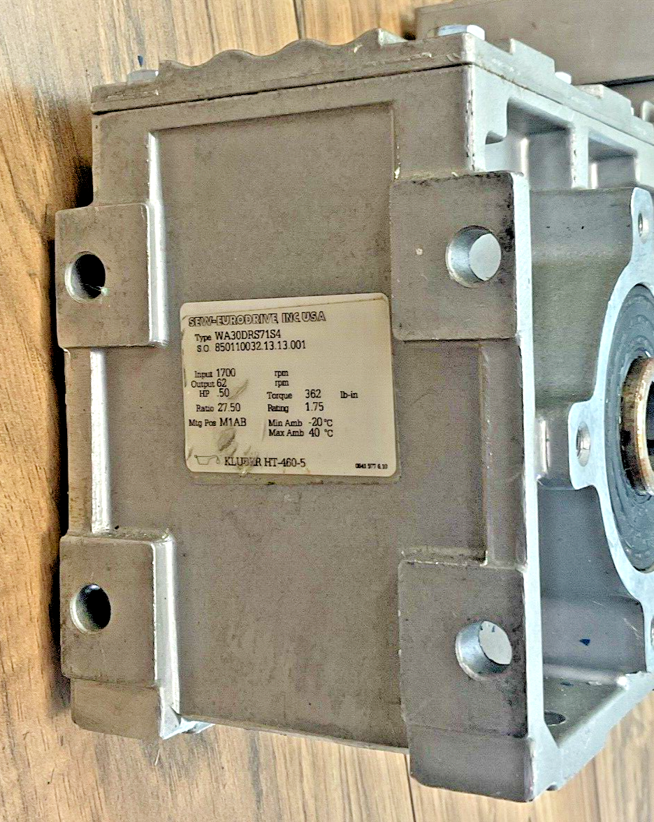 SEW-EURODRIVE WA30DRS71S4 GEAR MOTOR 1700/62RPM DUTY:CONT-S1  HP .50 RATIO 27.50