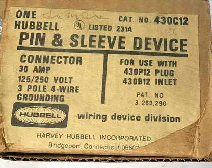 HUBBELL 430C12 PIN&SLEEVE  30AMP 125/250V 3POLE 4-WIRE GROUNDING