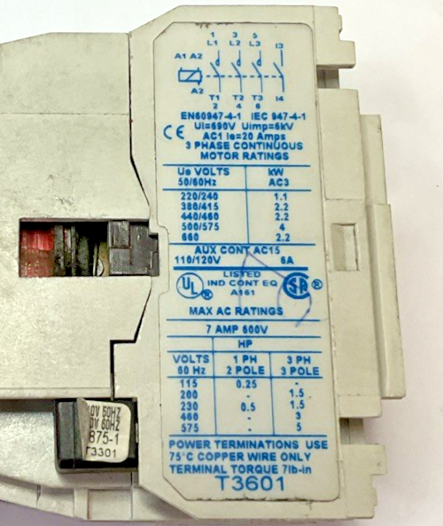 CUTLER HAMMER CE15ANS3 SER.B1 CONTACTOR 7A 600V