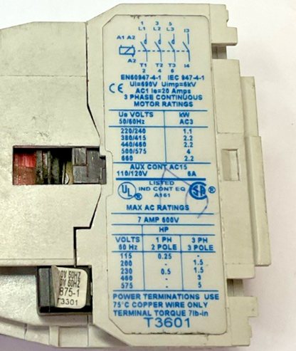 CUTLER HAMMER CE15ANS3 SER.B1 CONTACTOR 7A 600V